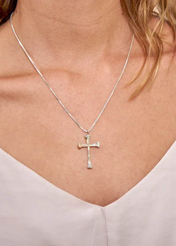 NAIL CROSS NECKLACE, STERLING SILVER